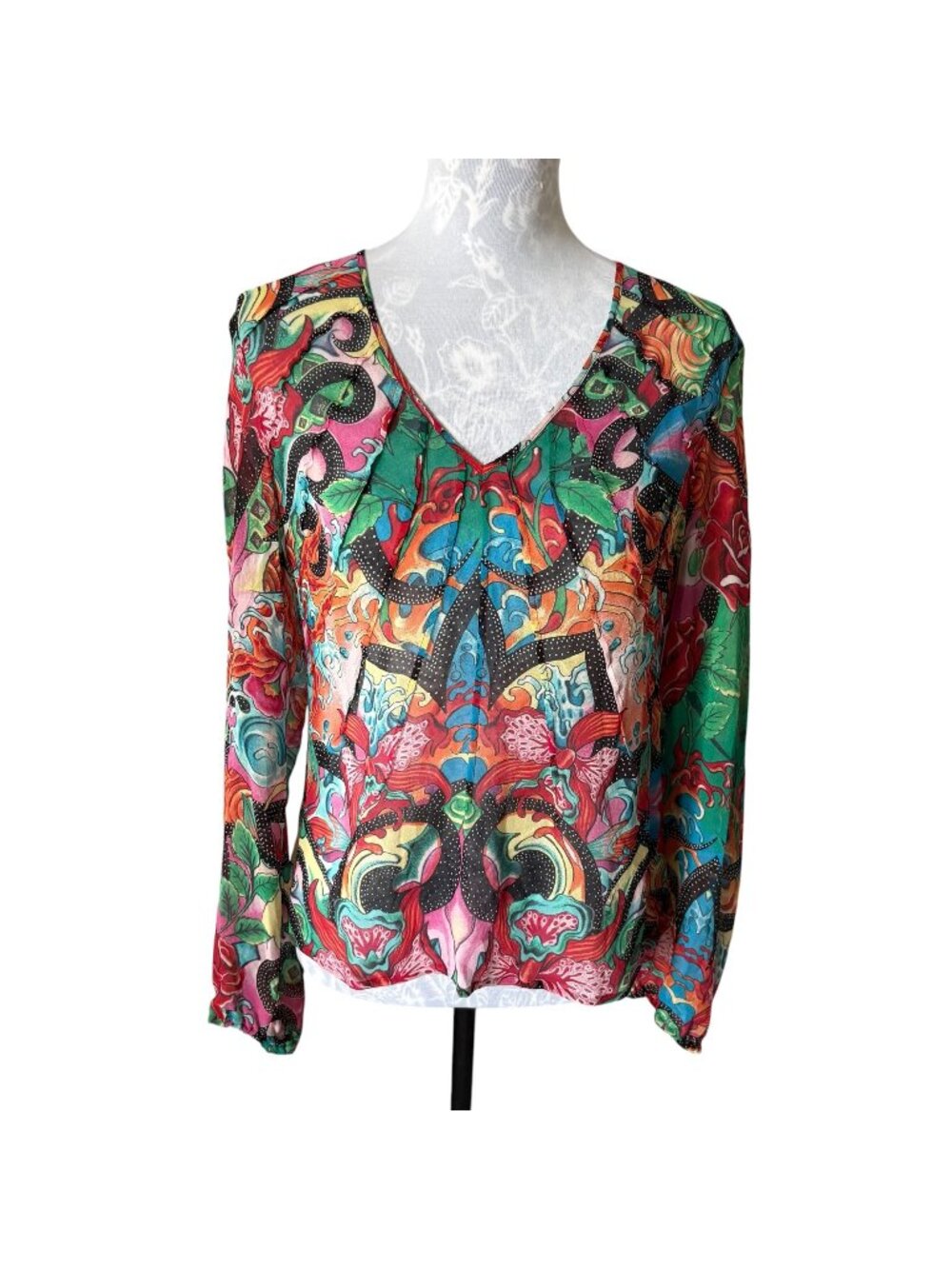 Escada Womens Long Sleeve Silk Blouse Shirt Floral Colorful Size 38